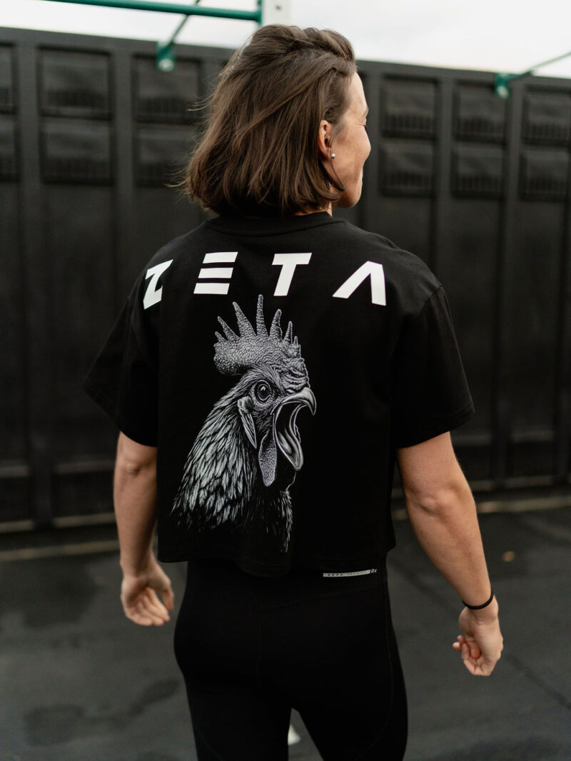 Oversize Heavy CROP T-Shirt Woman Black Rooster